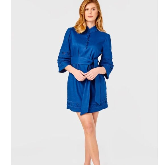 Cartolina Nantucket Sarah Dress Blue Linen Embroidered Size XS - Picture 5 of 16